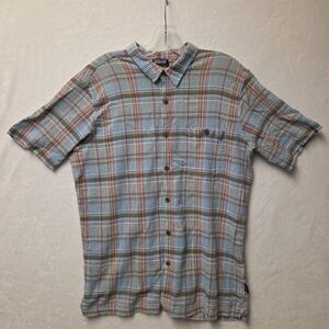 Patagonia Mens Shirt Medium Puckerware Seersucker Plaid Short Slv Organic Cotton